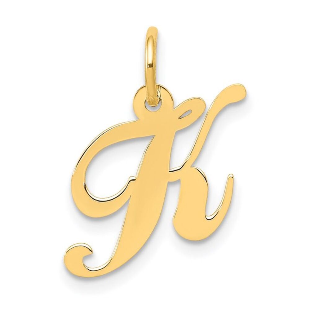 14k Yellow Gold, Ella Collection, Small Fancy Script Initial K Pendant